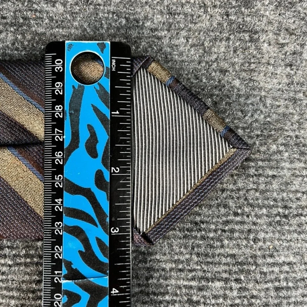 Bruno Marchesi Mens Silk Necktie Brown Tan Blue Diagonal Striped Handmade Tie